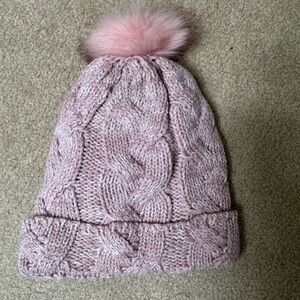 Pink fleece lined Beanie Pom-Pom Hat for women